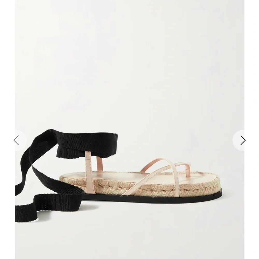 YASMINE LEATHER‎ AND GROSGRAIN ESPADRILLE SANDALS IN BEIGE